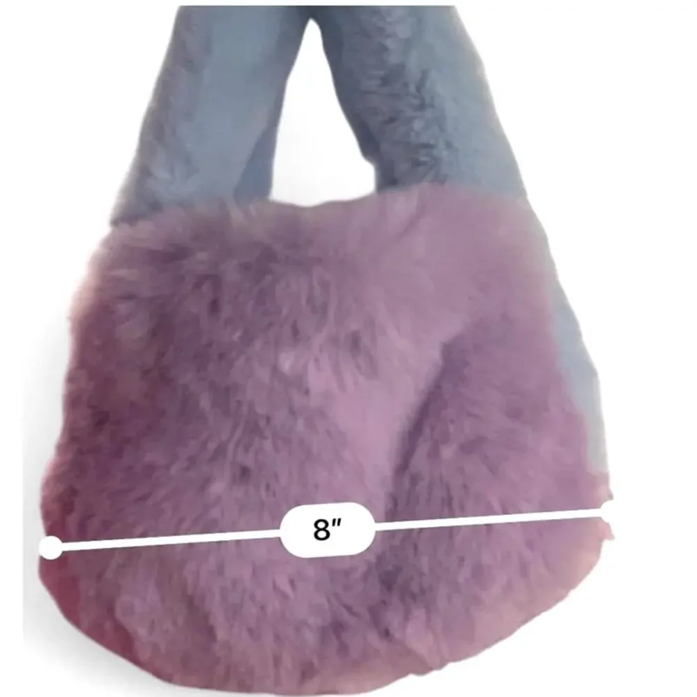 Pastel Pink Blue Lavender Faux Fur Mini Satchel Bag Plastic Removable Bag Chain - Picture 7 of 7